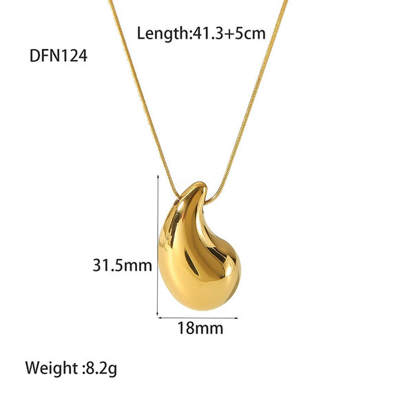 Wholesale Women's Stainless Steel Water Drop Pendant Necklace With Snake Bone Chain And Vacuum Real Gold Plating