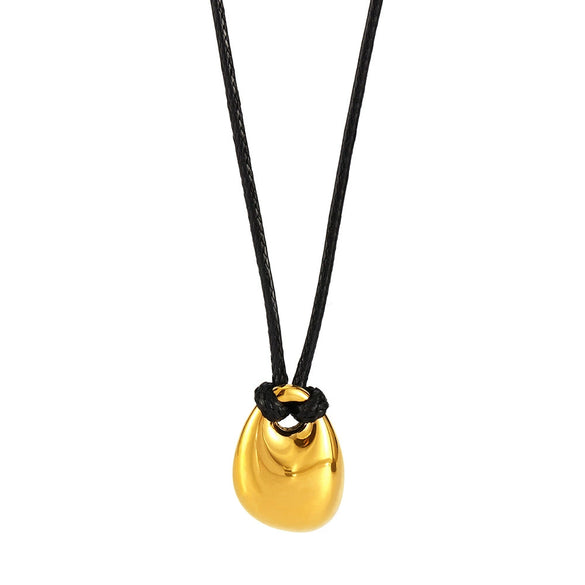 Wholesale Women's Stainless Steel Water Drops Shaped High Polished Jewelry With Black Leather Rope Pull Adjusting And Electroplated Woolen Chain For Autumn And Winter