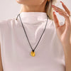 Wholesale Women's Stainless Steel Water Drops Shaped High Polished Jewelry With Black Leather Rope Pull Adjusting And Electroplated Woolen Chain For Autumn And Winter
