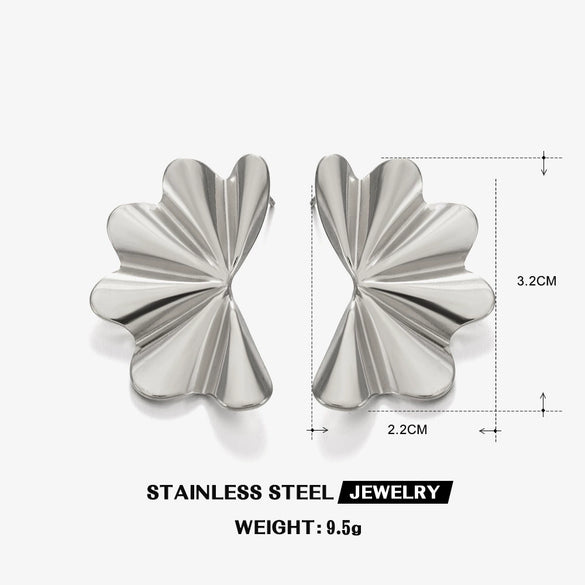 Wholesale Women's Stainless Steel Wave Shaped Electroplated Hip Hop Earrings