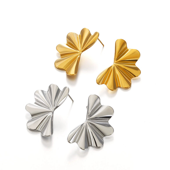 Wholesale Women's Stainless Steel Wave Shaped Electroplated Hip Hop Earrings