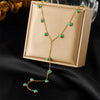 Wholesale Women's Stainless Steel Yshaped Tassel Necklace With Round Turquoise Electroplating Design
