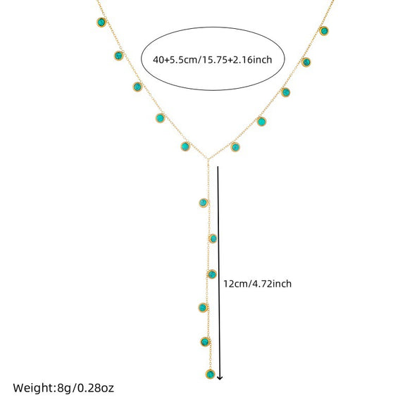 Wholesale Women's Stainless Steel Yshaped Tassel Necklace With Round Turquoise Electroplating Design