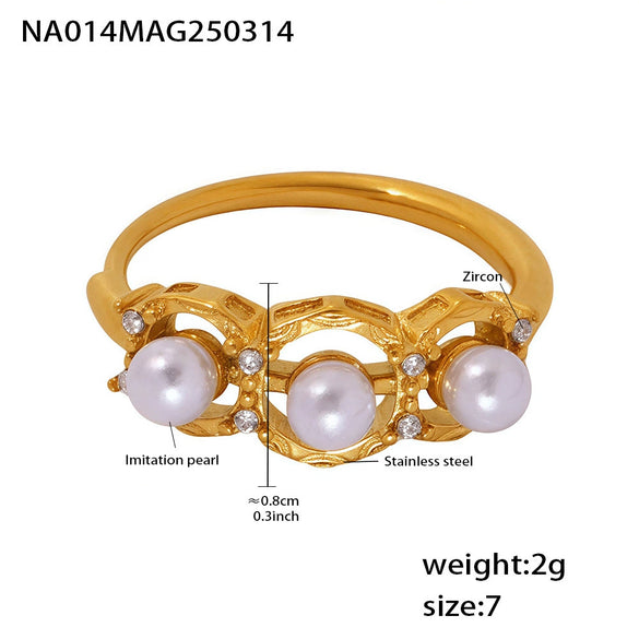 Wholesale Women's Stainless Steel Zircon Beads Side Opening Adjustable Ring Light Luxury Geometric Electroplated