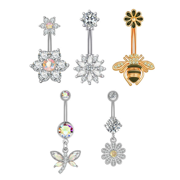 Wholesale Women's Stainless Steel Zircon Belly Button Ring With Electroplating