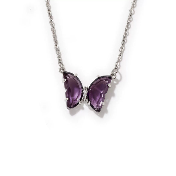 Wholesale Women's Stainless Steel Zircon Butterfly Sweet Style Necklace With Ochain Set With Glass
