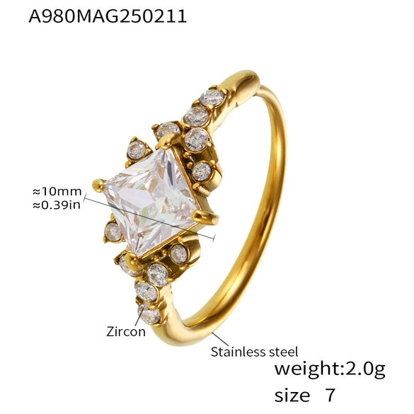 Wholesale Women's Stainless Steel Zircon Full Diamond Ring With 18K Gold Electroplated Tail And Food Finger Rings In Geometric Style