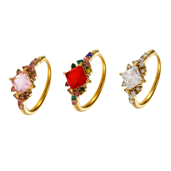 Wholesale Women's Stainless Steel Zircon Full Diamond Ring With 18K Gold Electroplated Tail And Food Finger Rings In Geometric Style