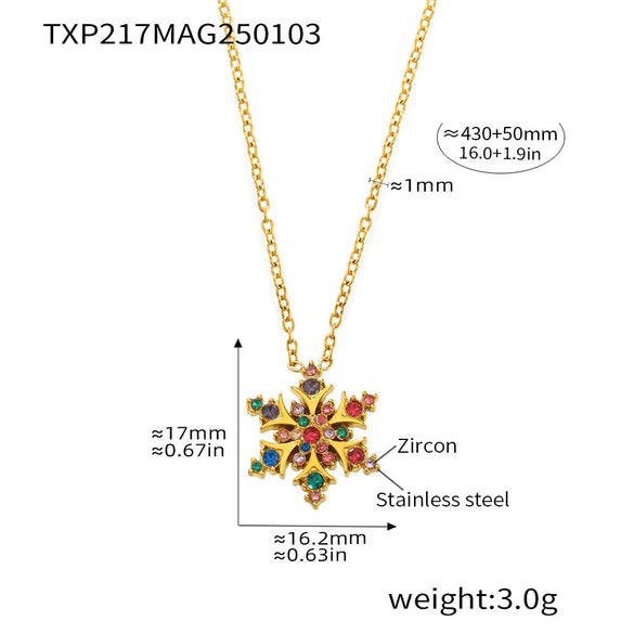 Wholesale Women's Stainless Steel Zircon Geometric Christmas Snowflake Clavicle Necklace Pvd Electroplated Light Luxury Style
