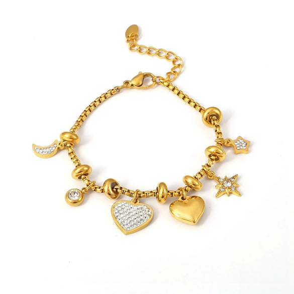 Wholesale Women's Stainless Steel Zircon Geometric Jewelry Electroplating Casting Love Moon Star Bracelet