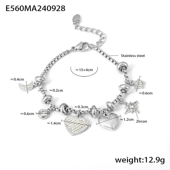 Wholesale Women's Stainless Steel Zircon Geometric Jewelry Electroplating Casting Love Moon Star Bracelet
