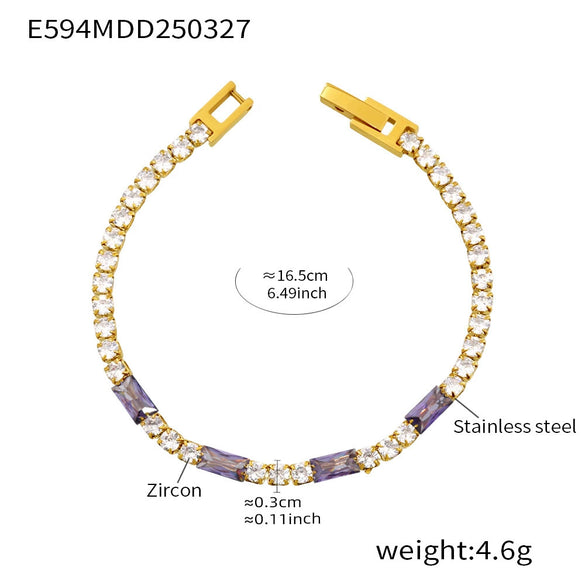 Wholesale Women's 316L Stainless Steel Zircon Geometric Multicolor Electroplated Luxury Bracelet Jewelry