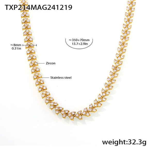 Wholesale Women's Stainless Steel Zircon Geometric Splicing Light Luxury Style Handinlaid Necklace Plated With Real Gold