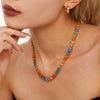 Wholesale Women's Stainless Steel Zircon Geometric Splicing Light Luxury Style Handinlaid Necklace Plated With Real Gold