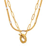 Wholesale Women's 316L Stainless Steel Zircon Geometric Square Pendant Necklace With Gold Plated Electroplating Double Layer Stacked Chain