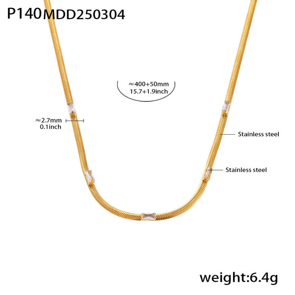 Wholesale Women's 316L Stainless Steel Zircon Geometric Square Pendant Necklace With Gold Plated Electroplating Double Layer Stacked Chain