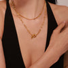 Wholesale Women's 316L Stainless Steel Zircon Geometric Square Pendant Necklace With Gold Plated Electroplating Double Layer Stacked Chain