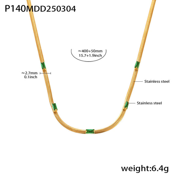 Wholesale Women's 316L Stainless Steel Zircon Geometric Square Pendant Necklace With Gold Plated Electroplating Double Layer Stacked Chain