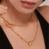 Wholesale Women's 316L Stainless Steel Zircon Geometric Square Pendant Necklace With Gold Plated Electroplating Double Layer Stacked Chain