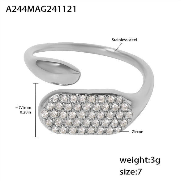 Wholesale Women's 316L Stainless Steel Zircon Geometry Open Casting Electroplated Light Luxury Ring