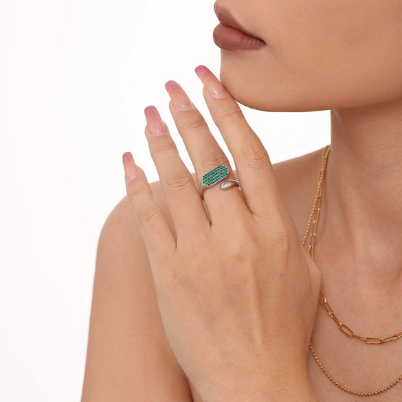 Wholesale Women's 316L Stainless Steel Zircon Geometry Open Casting Electroplated Light Luxury Ring