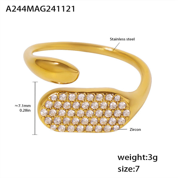 Wholesale Women's 316L Stainless Steel Zircon Geometry Open Casting Electroplated Light Luxury Ring