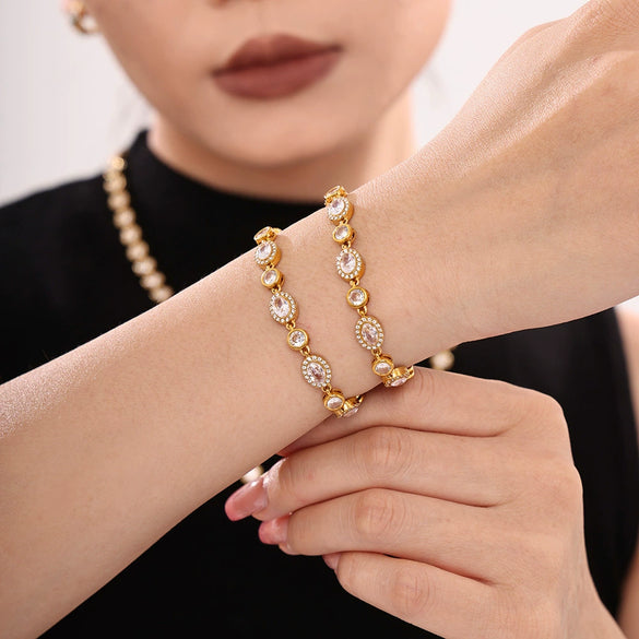 Wholesale Women's 316L Stainless Steel Zircon Gypsophila Handmade Pvd Plated Geometric Pattern Bracelet Jewelry