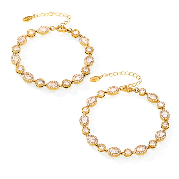 Wholesale Women's 316L Stainless Steel Zircon Gypsophila Handmade Pvd Plated Geometric Pattern Bracelet Jewelry
