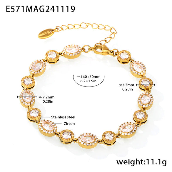 Wholesale Women's 316L Stainless Steel Zircon Gypsophila Handmade Pvd Plated Geometric Pattern Bracelet Jewelry