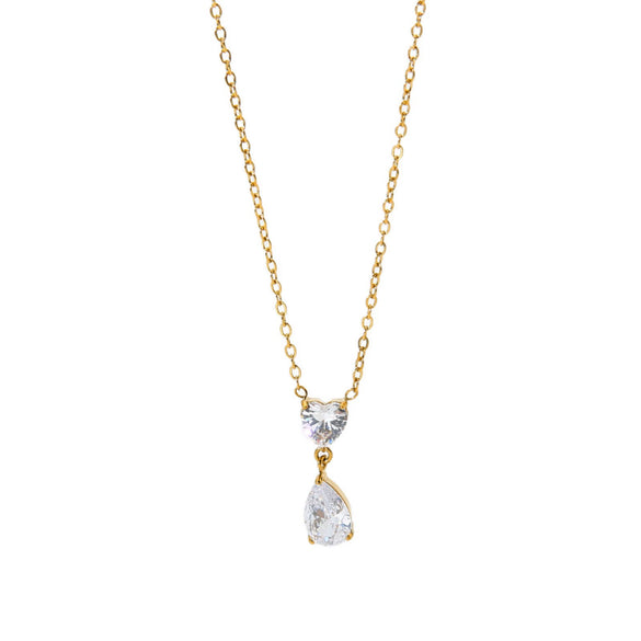 Wholesale Women's Stainless Steel Zircon Heart And Drop Shape Pendant Necklace With Oshaped Chain 18K Gold Plated Ins Style Minimalist