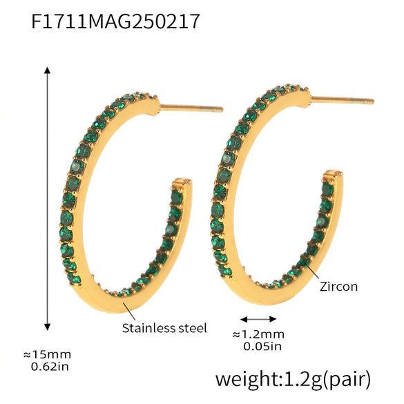 Wholesale Women's Stainless Steel Zircon Inlaid Geometric U Shape Light Luxury Style Circle Earrings With Electroplating Treatment