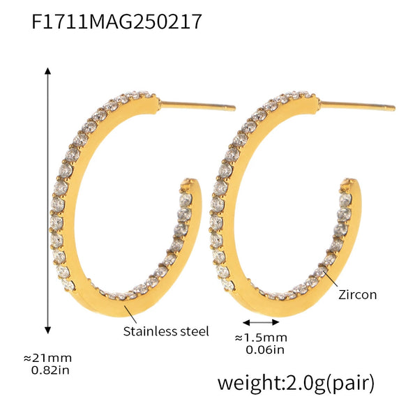 Wholesale Women's Stainless Steel Zircon Inlaid Geometric U Shape Light Luxury Style Circle Earrings With Electroplating Treatment