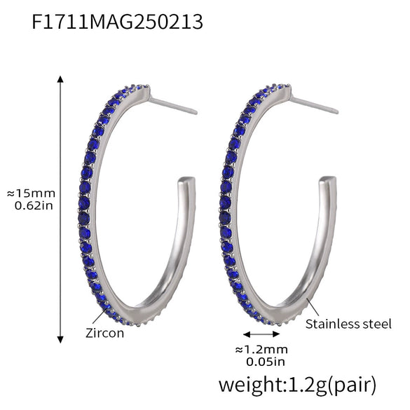 Wholesale Women's Stainless Steel Zircon Inlaid Geometric U Shape Light Luxury Style Circle Earrings With Electroplating Treatment