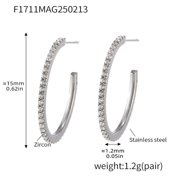 Wholesale Women's Stainless Steel Zircon Inlaid Geometric U Shape Light Luxury Style Circle Earrings With Electroplating Treatment