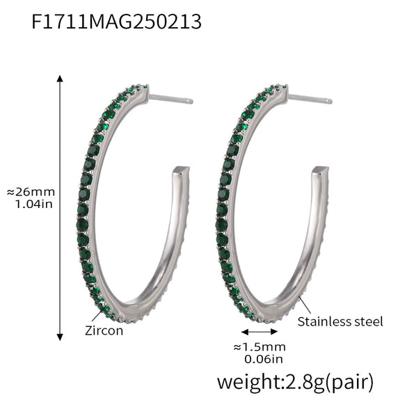 Wholesale Women's Stainless Steel Zircon Inlaid Geometric U Shape Light Luxury Style Circle Earrings With Electroplating Treatment