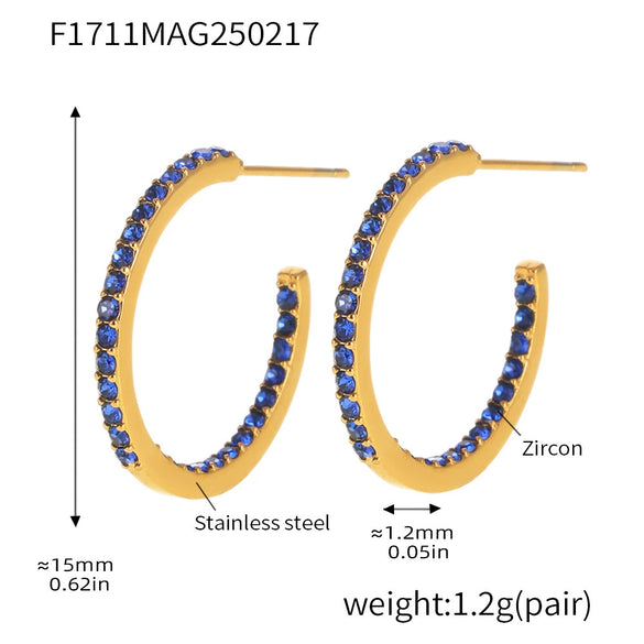 Wholesale Women's Stainless Steel Zircon Inlaid Geometric U Shape Light Luxury Style Circle Earrings With Electroplating Treatment