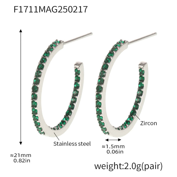 Wholesale Women's Stainless Steel Zircon Inlaid Geometric U Shape Light Luxury Style Circle Earrings With Electroplating Treatment