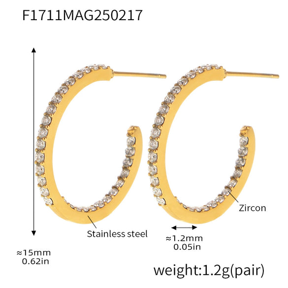 Wholesale Women's Stainless Steel Zircon Inlaid Geometric U Shape Light Luxury Style Circle Earrings With Electroplating Treatment