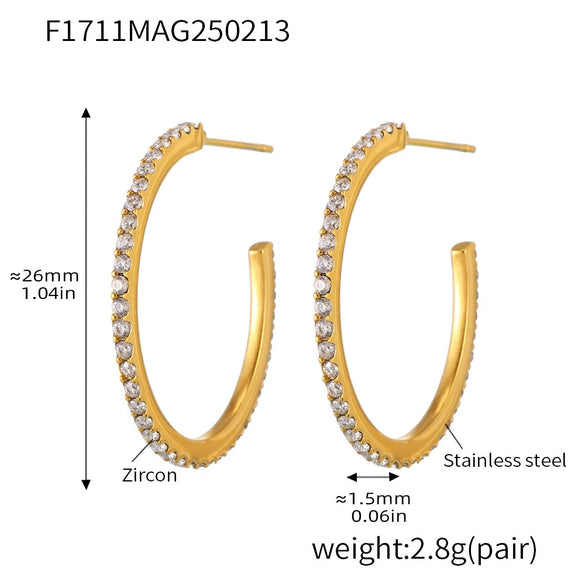 Wholesale Women's Stainless Steel Zircon Inlaid Geometric U Shape Light Luxury Style Circle Earrings With Electroplating Treatment