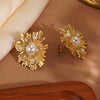Wholesale Women's Stamped Flower Pearl Stainless Steel Earrings Retro Stylish Jewelry