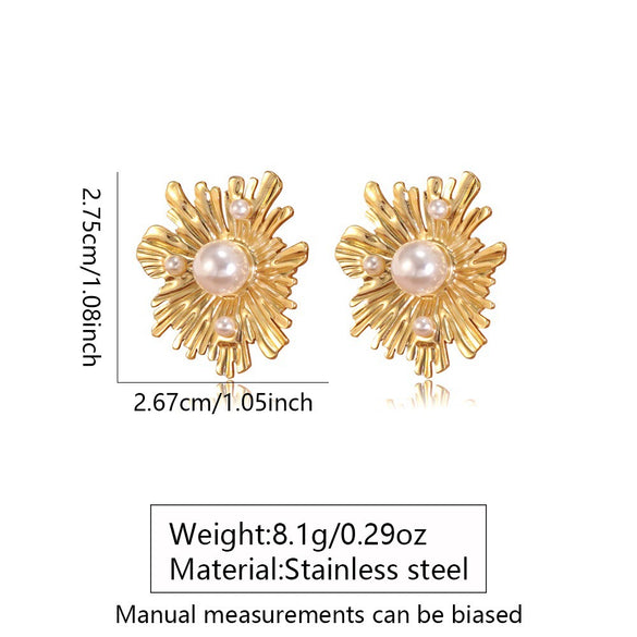 Wholesale Women's Stamped Flower Pearl Stainless Steel Earrings Retro Stylish Jewelry