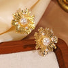 Wholesale Women's Stamped Flower Pearl Stainless Steel Earrings Retro Stylish Jewelry