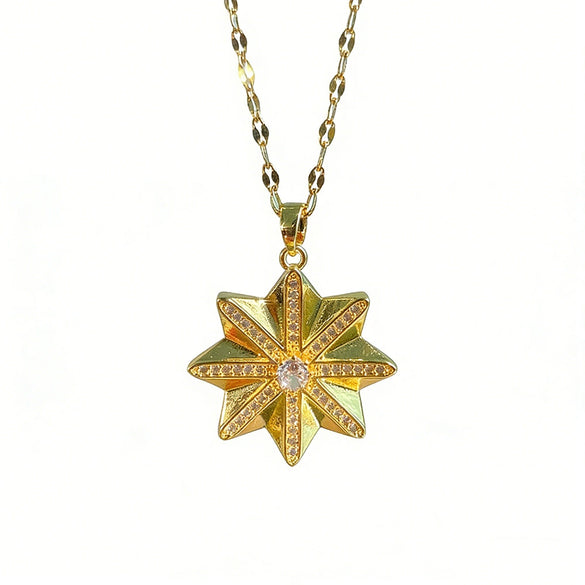 Wholesale Women's Star Pattern Titanium Steel Necklace With Copper Inlaid Zircon Pendant And Oshaped Chain Light Luxury Style Geometry Design