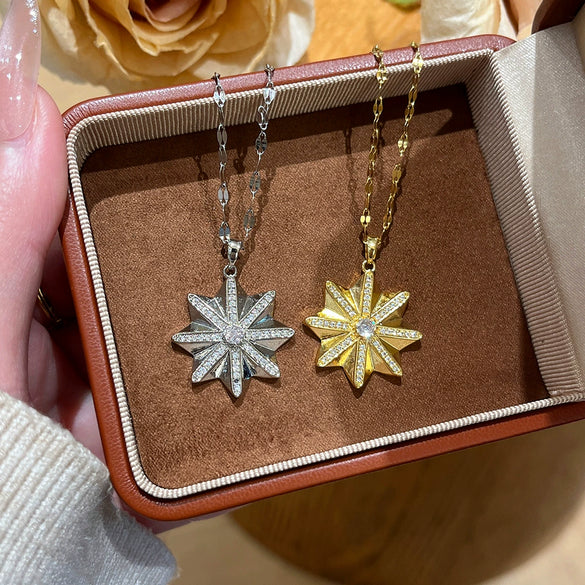 Wholesale Women's Star Pattern Titanium Steel Necklace With Copper Inlaid Zircon Pendant And Oshaped Chain Light Luxury Style Geometry Design