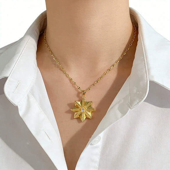 Wholesale Women's Star Pattern Titanium Steel Necklace With Copper Inlaid Zircon Pendant And Oshaped Chain Light Luxury Style Geometry Design