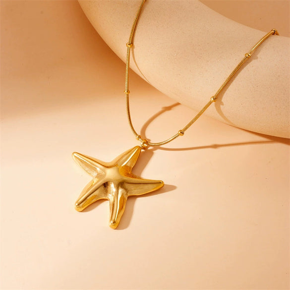 Wholesale Women's Star Shape Stainless Steel Electroplated Snake Bone Chain Necklace