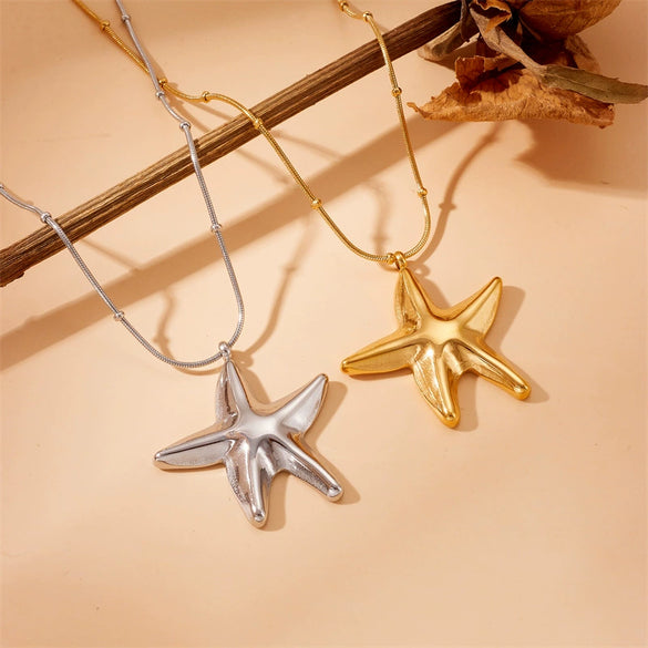 Wholesale Women's Star Shape Stainless Steel Electroplated Snake Bone Chain Necklace