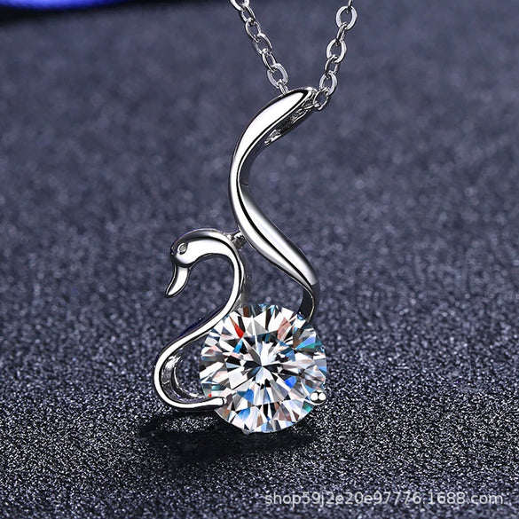 Wholesale Women's Sterling Silver Animals Zodiac Swan Pendant Cross Chain Necklace With Simulation Diamond And Electroplating Treatment