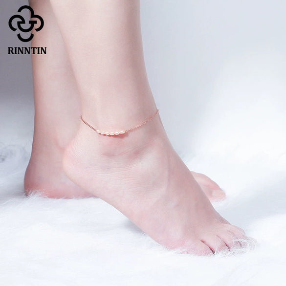 Wholesale Women's 925 Sterling Silver Anklet With Natural Millet Beads And Fresh Water Pearl In Geometric Style