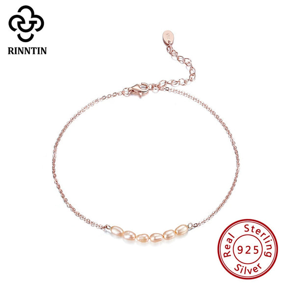 Wholesale Women's 925 Sterling Silver Anklet With Natural Millet Beads And Fresh Water Pearl In Geometric Style